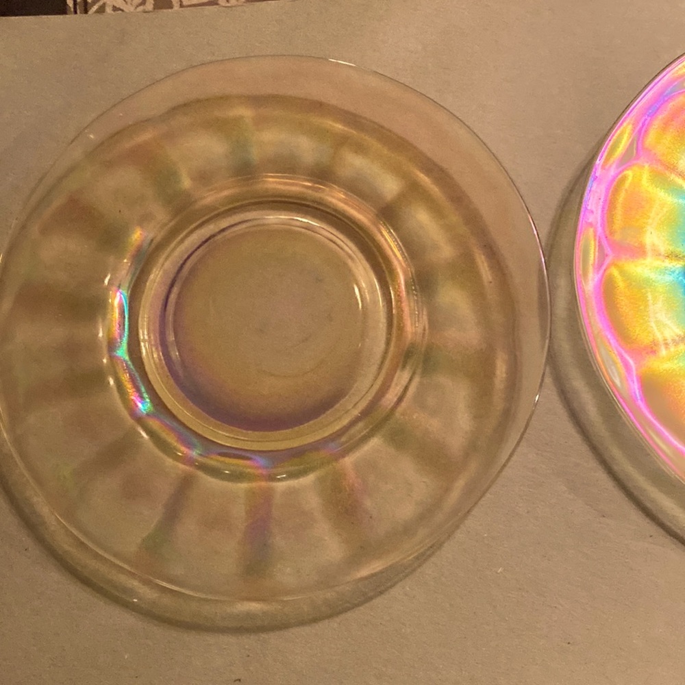 Vintage carnival glass plates very pretty